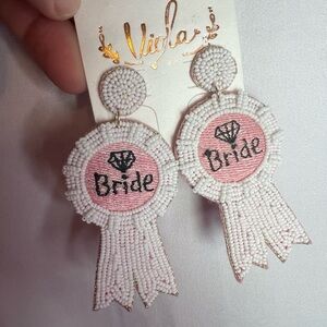 Viola White and Pink Beaded Dangle  Earrings Bride NWT